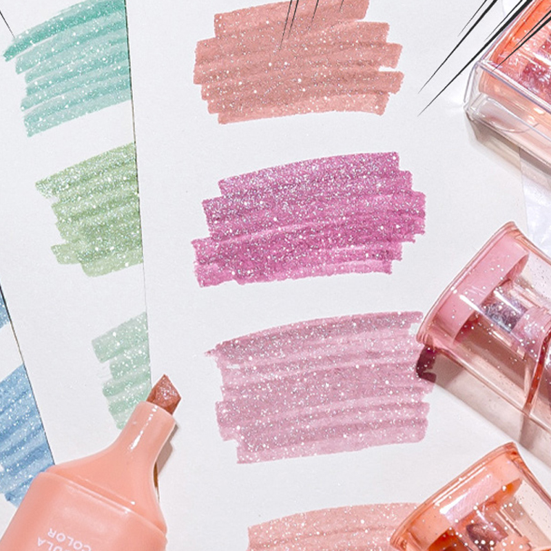 Highlighter Set Pastel - Zakreślacze brokatowe, elastyczna szerokość linii i