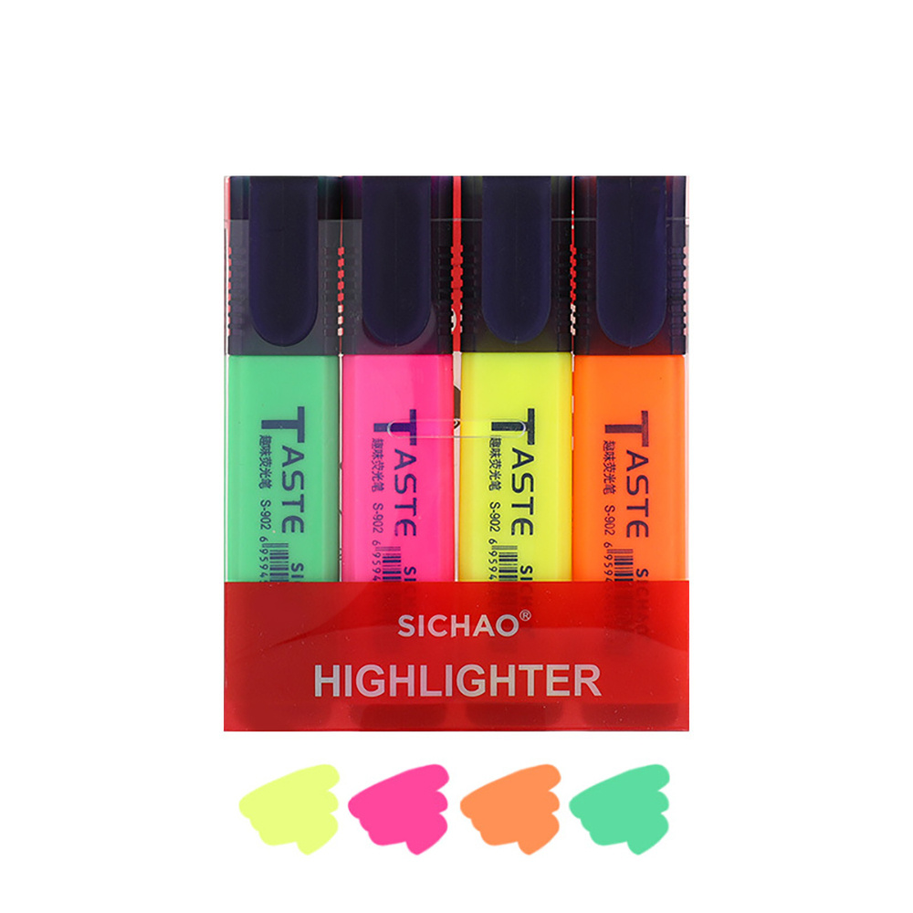 Highlighter Set Pastel - Zestaw 4 fluorescencyjnych zakreślaczy z ostrą