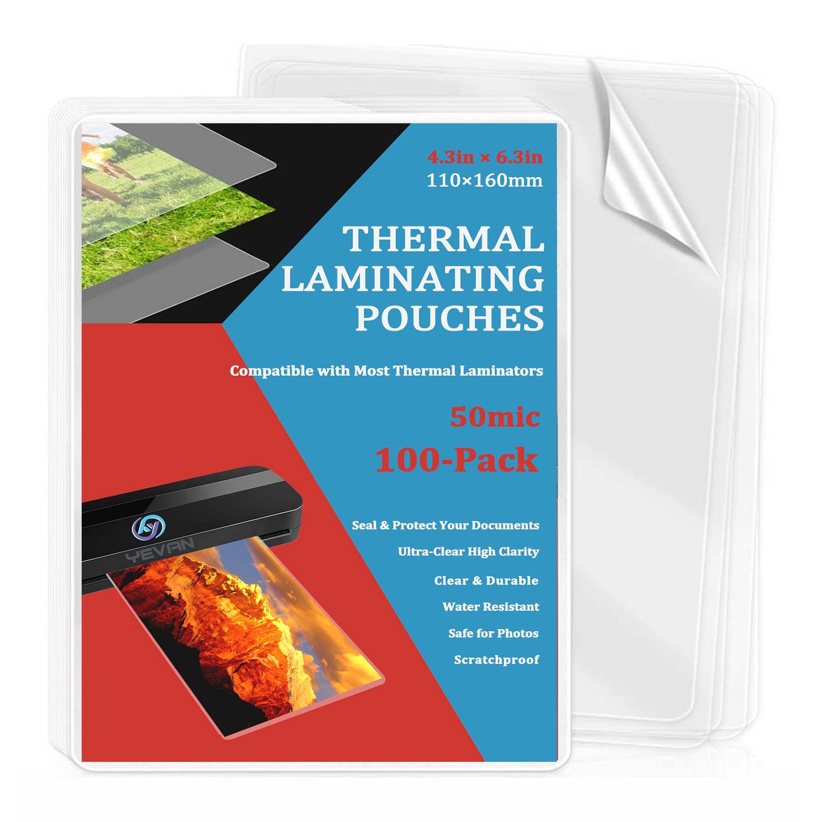 Document Laminator Pouch - 100 arkuszy folii termotopliwych do laminowania,